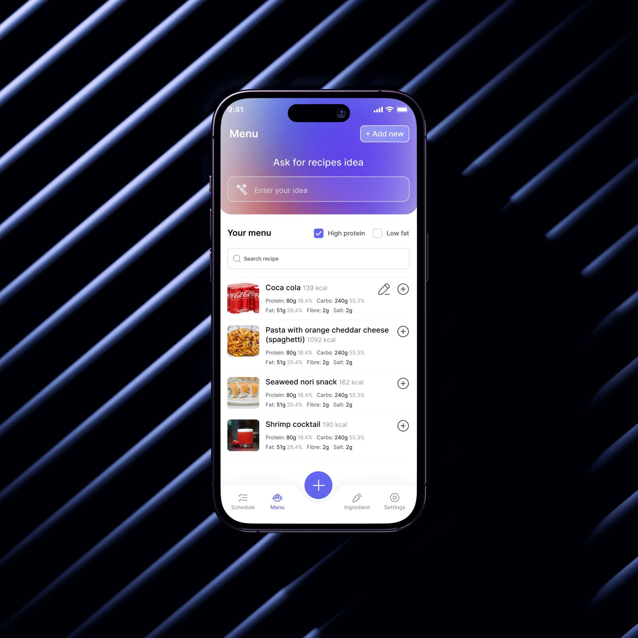 Recipe app with AI features